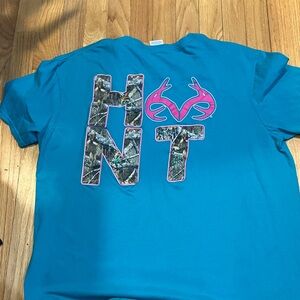 Realtree Teal Tee with Pink and Camouflage Design